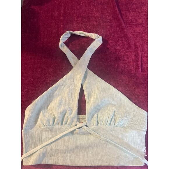 URBAN OUTFITTERS Valeria Halter Crop Top Size Small S Tank Aqua Blue - Picture 3 of 5